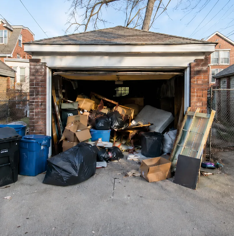Cluttered garage before a Veteran Cleanout service